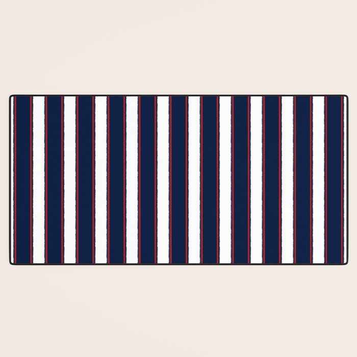 Nautical Navy Blue Red White Rough Stripes Vertical Pattern Desk Mat Gallery Image 3
