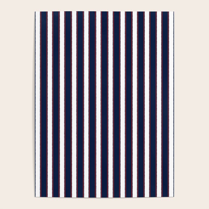 Nautical Navy Blue Red White Rough Stripes Vertical Pattern Poster Gallery Image 4