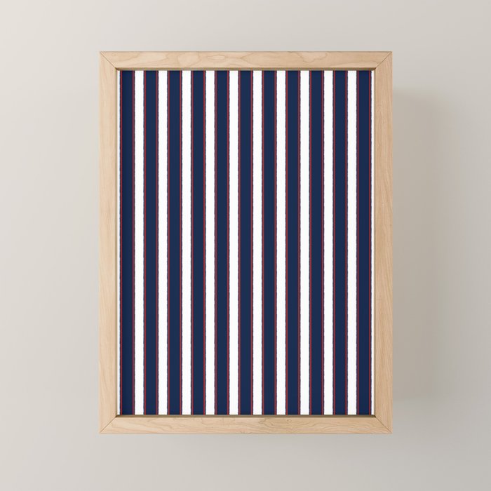 Nautical Navy Blue Red White Rough Stripes Vertical Pattern Mini Art Print Gallery Image 1