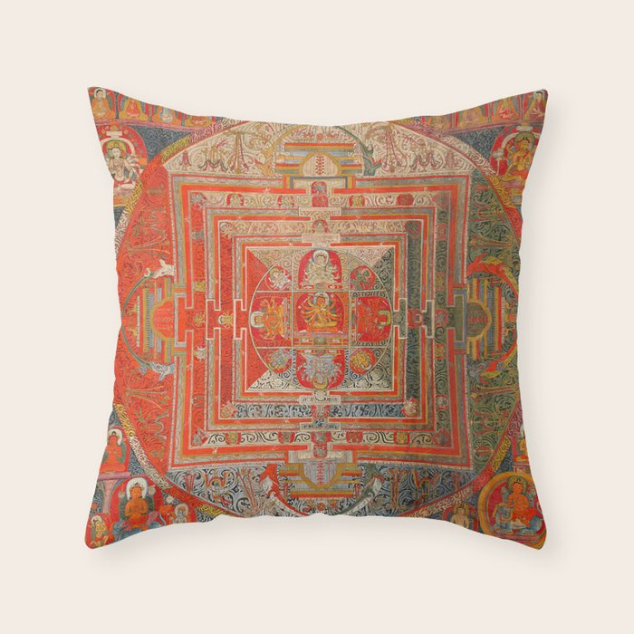 Tibetan Buddhist Mandala Manjuvajra 43 Deities Throw Pillow Gallery Image 1