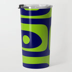 Mid Century Modern Piquet Abstract Pattern in Lime Green and Bright Navy Blue Travel Mug Gallery Image 3