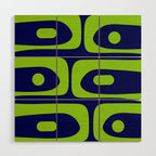 Mid Century Modern Piquet Abstract Pattern in Lime Green and Bright Navy Blue Wood Wall Art Gallery Image 1