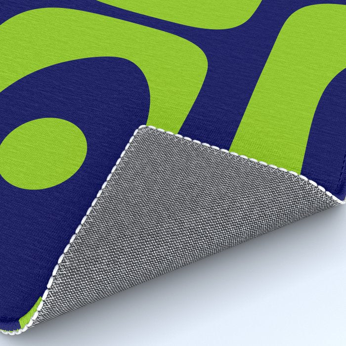 Mid Century Modern Piquet Abstract Pattern in Lime Green and Bright Navy Blue Rug Gallery Image 4