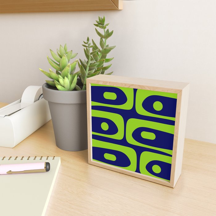 Mid Century Modern Piquet Abstract Pattern in Lime Green and Bright Navy Blue Mini Art Print Gallery Image 2