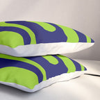 Mid Century Modern Piquet Abstract Pattern in Lime Green and Bright Navy Blue Pillow Sham Gallery Image 3