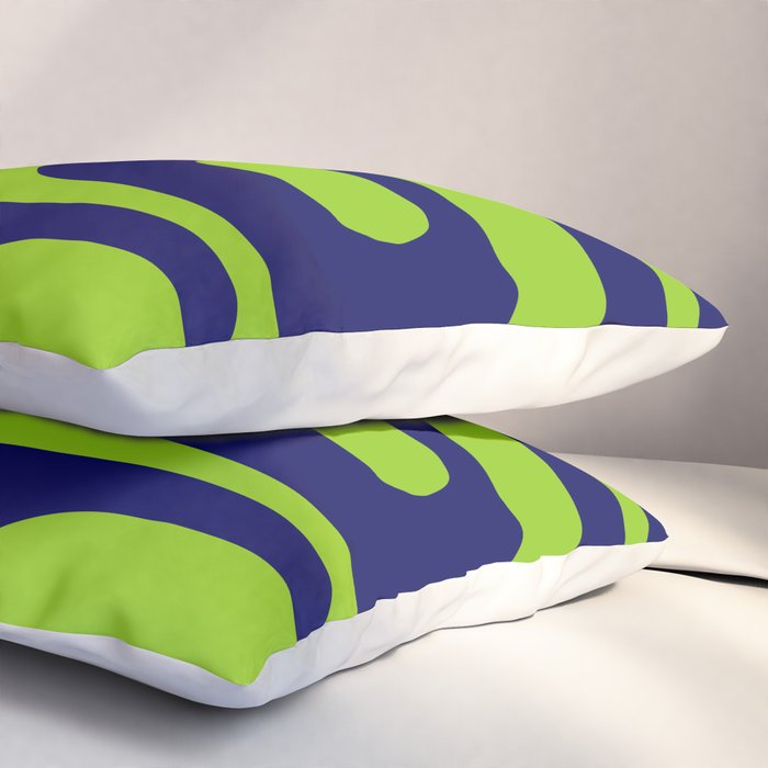 Mid Century Modern Piquet Abstract Pattern in Lime Green and Bright Navy Blue Pillow Sham Gallery Image 3