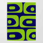 Mid Century Modern Piquet Abstract Pattern in Lime Green and Bright Navy Blue Poster Gallery Image 4