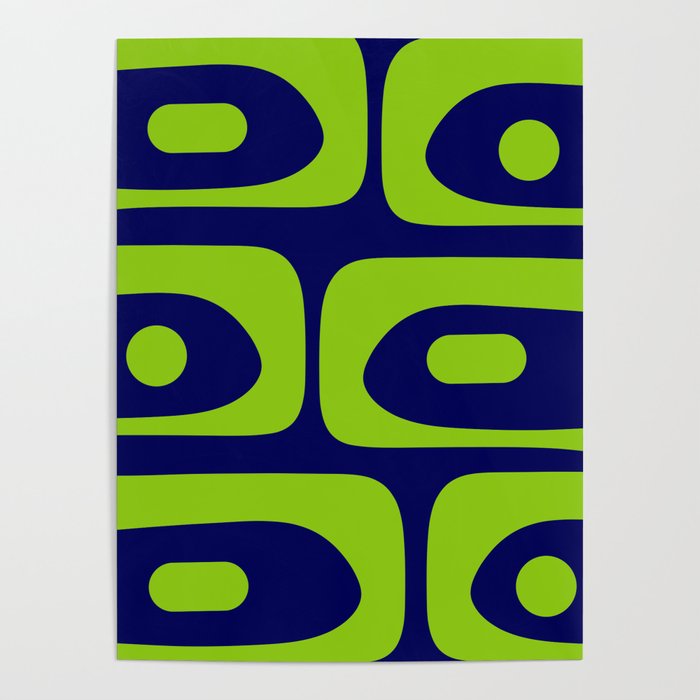 Mid Century Modern Piquet Abstract Pattern in Lime Green and Bright Navy Blue Poster Gallery Image 4