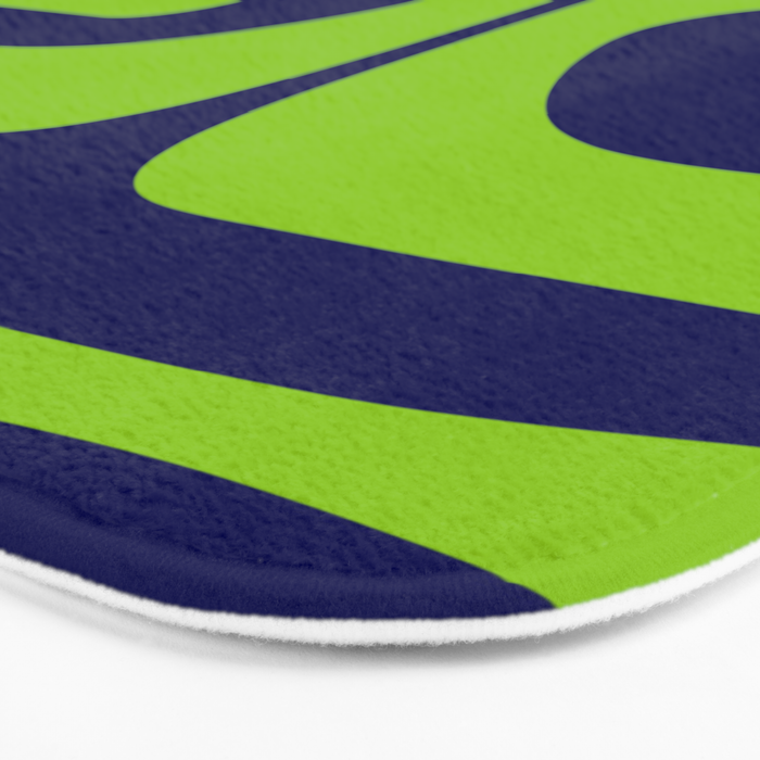 Mid Century Modern Piquet Abstract Pattern in Lime Green and Bright Navy Blue Bath Mat Gallery Image 3
