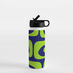 Mid Century Modern Piquet Abstract Pattern in Lime Green and Bright Navy Blue Water Bottle Gallery Image 1