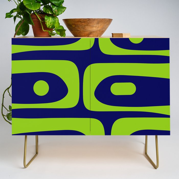 Mid Century Modern Piquet Abstract Pattern in Lime Green and Bright Navy Blue Credenza Gallery Image 1