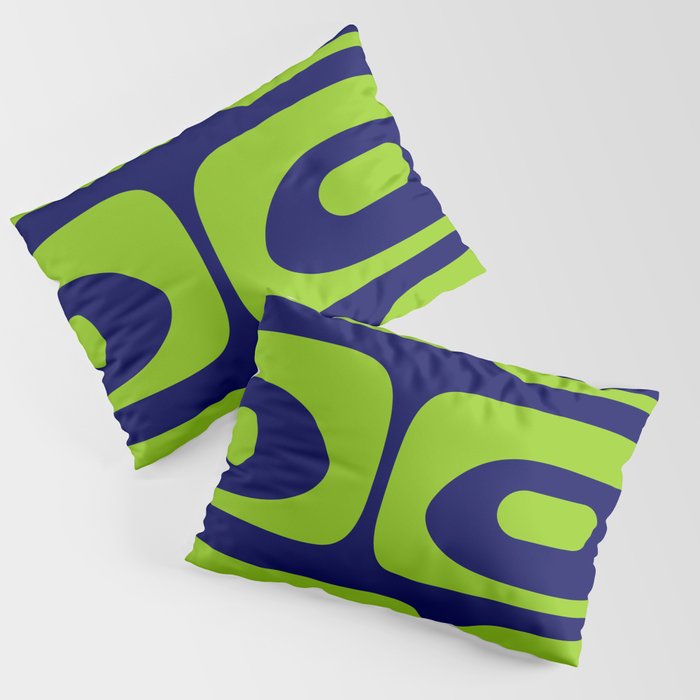 Mid Century Modern Piquet Abstract Pattern in Lime Green and Bright Navy Blue Pillow Sham Gallery Image 1