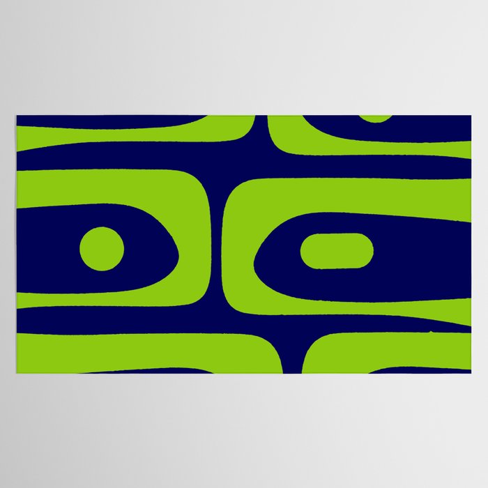 Mid Century Modern Piquet Abstract Pattern in Lime Green and Bright Navy Blue Tablecloth Gallery Image 2