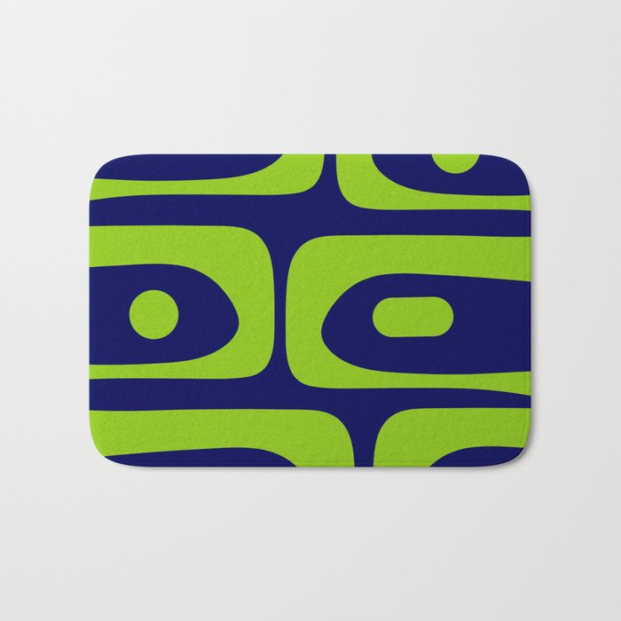 Mid Century Modern Piquet Abstract Pattern in Lime Green and Bright Navy Blue Bath Mat Gallery Image 1