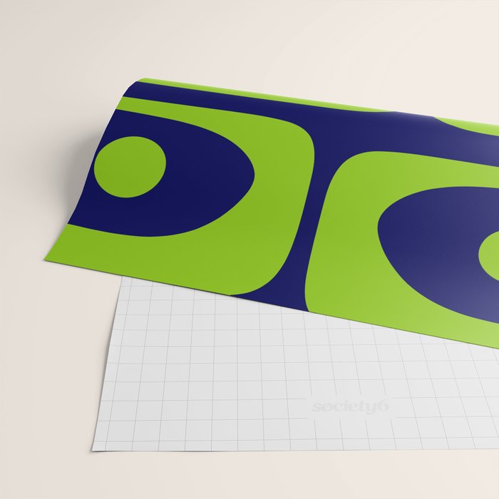 Mid Century Modern Piquet Abstract Pattern in Lime Green and Bright Navy Blue Wrapping Paper Gallery Image 2
