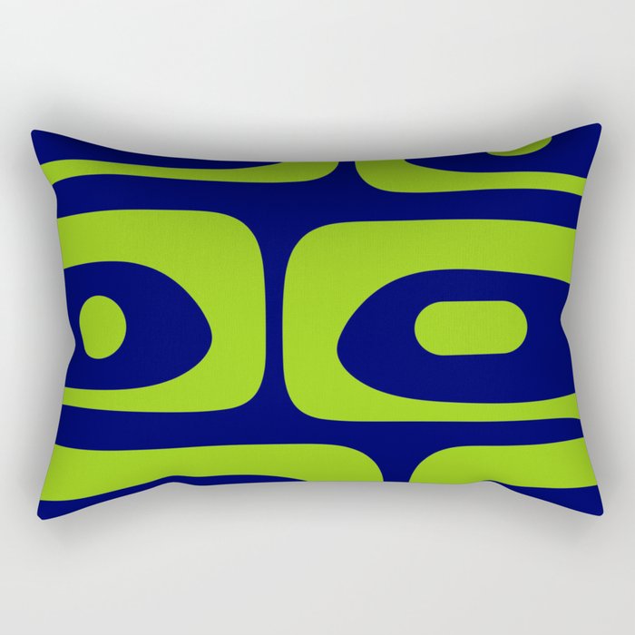 Mid Century Modern Piquet Abstract Pattern in Lime Green and Bright Navy Blue Rectangular Pillow Gallery Image 2