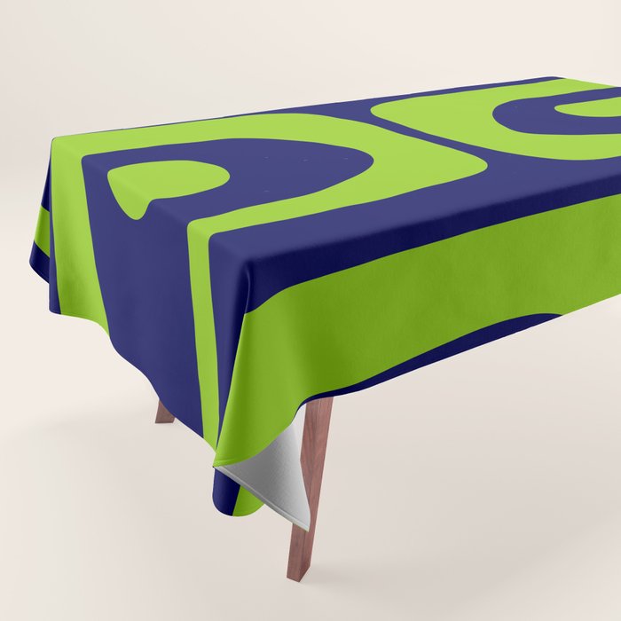 Mid Century Modern Piquet Abstract Pattern in Lime Green and Bright Navy Blue Tablecloth Gallery Image 1