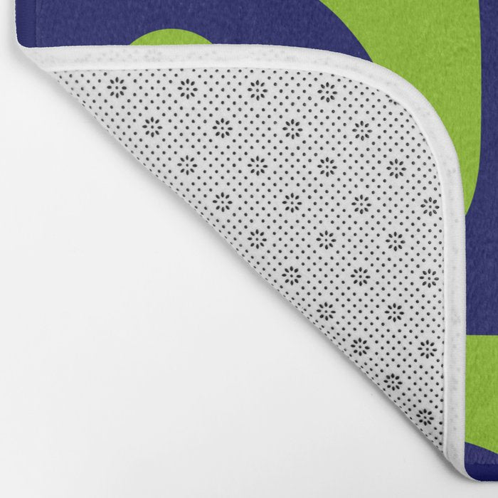 Mid Century Modern Piquet Abstract Pattern in Lime Green and Bright Navy Blue Bath Mat Gallery Image 2