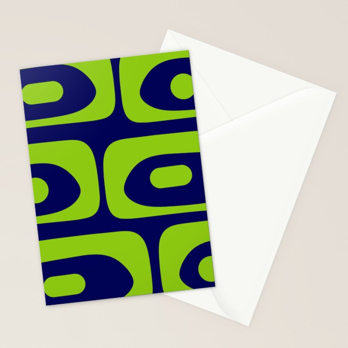Mid Century Modern Piquet Abstract Pattern in Lime Green and Bright Navy Blue Stationery Card Gallery Image 2
