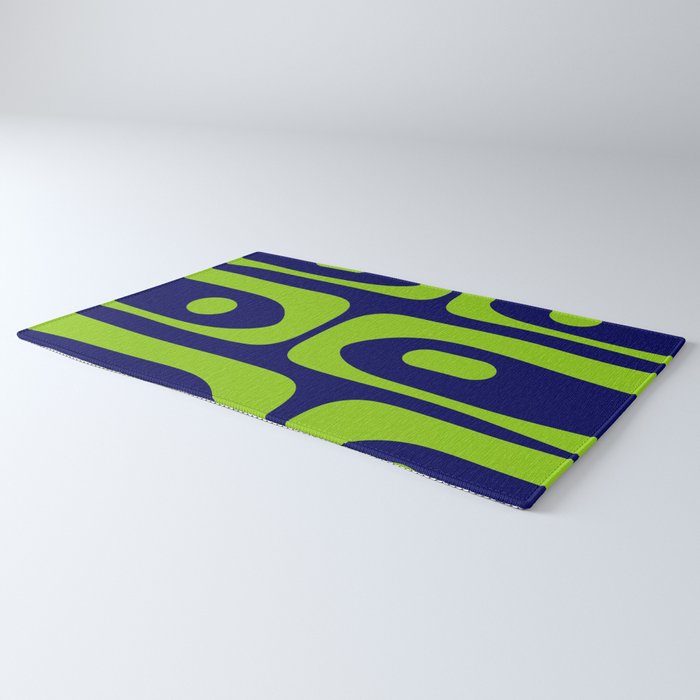 Mid Century Modern Piquet Abstract Pattern in Lime Green and Bright Navy Blue Rug Gallery Image 3