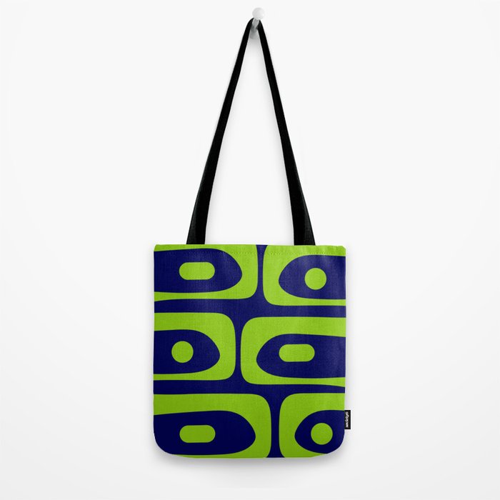 Mid Century Modern Piquet Abstract Pattern in Lime Green and Bright Navy Blue Tote Bag Gallery Image 2