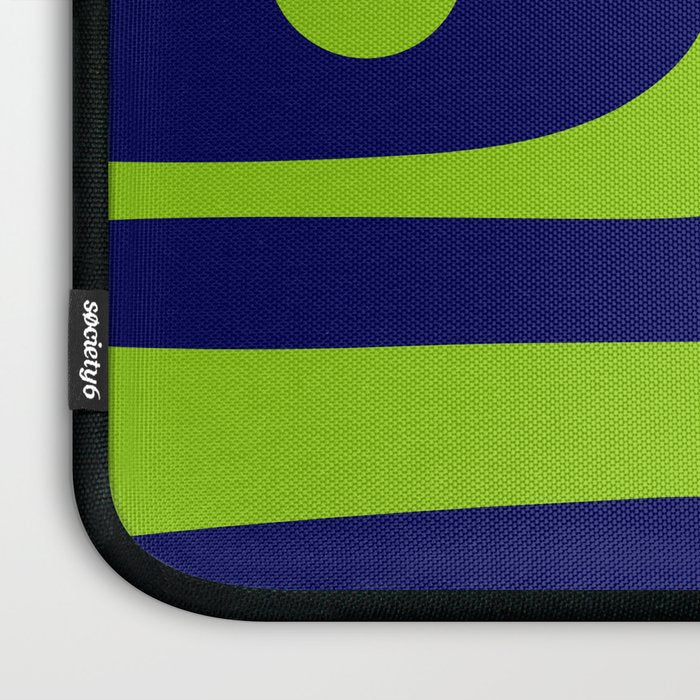 Mid Century Modern Piquet Abstract Pattern in Lime Green and Bright Navy Blue Laptop Sleeve Gallery Image 3