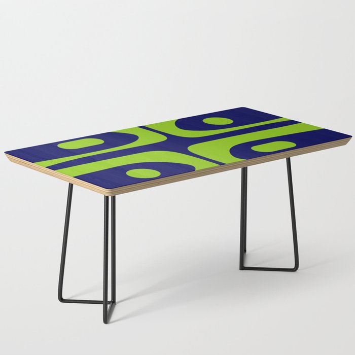 Mid Century Modern Piquet Abstract Pattern in Lime Green and Bright Navy Blue Coffee Table Gallery Image 1