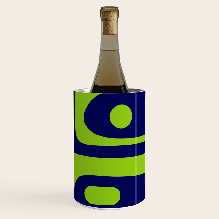 Mid Century Modern Piquet Abstract Pattern in Lime Green and Bright Navy Blue Wine Chiller Gallery Image 3