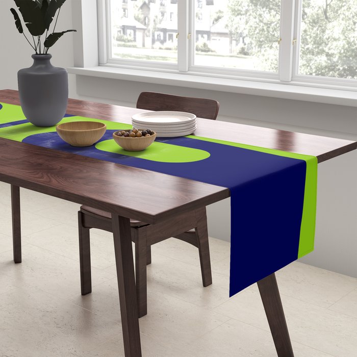 Mid Century Modern Piquet Abstract Pattern in Lime Green and Bright Navy Blue Table Runner Gallery Image 2