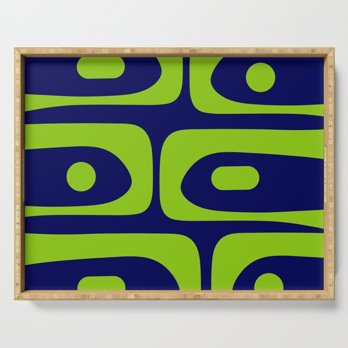 Mid Century Modern Piquet Abstract Pattern in Lime Green and Bright Navy Blue Serving Tray Gallery Image 1