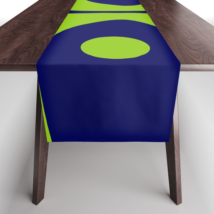Mid Century Modern Piquet Abstract Pattern in Lime Green and Bright Navy Blue Table Runner Gallery Image 1