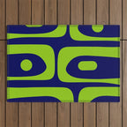 Mid Century Modern Piquet Abstract Pattern in Lime Green and Bright Navy Blue Outdoor Rug Gallery Image 1