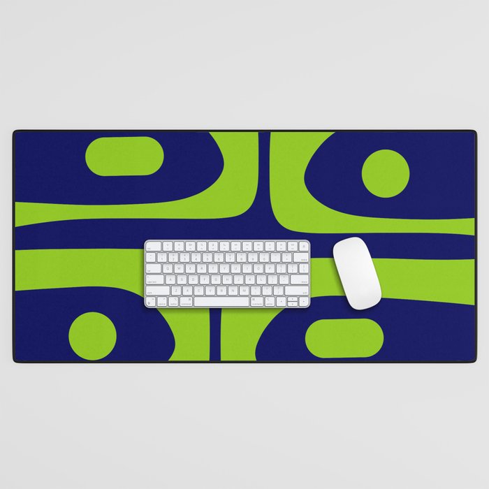Mid Century Modern Piquet Abstract Pattern in Lime Green and Bright Navy Blue Desk Mat Gallery Image 1