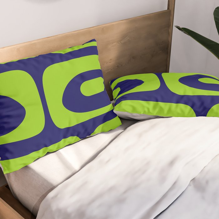 Mid Century Modern Piquet Abstract Pattern in Lime Green and Bright Navy Blue Pillow Sham Gallery Image 2
