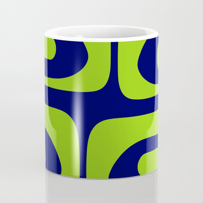 Mid Century Modern Piquet Abstract Pattern in Lime Green and Bright Navy Blue Coffee Mug Gallery Image 4