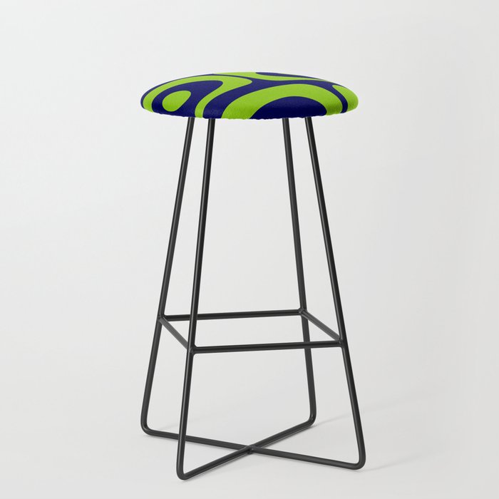Mid Century Modern Piquet Abstract Pattern in Lime Green and Bright Navy Blue Stool Gallery Image 1