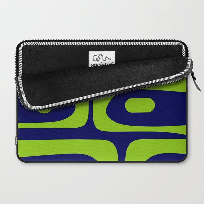 Mid Century Modern Piquet Abstract Pattern in Lime Green and Bright Navy Blue Laptop Sleeve Gallery Image 2