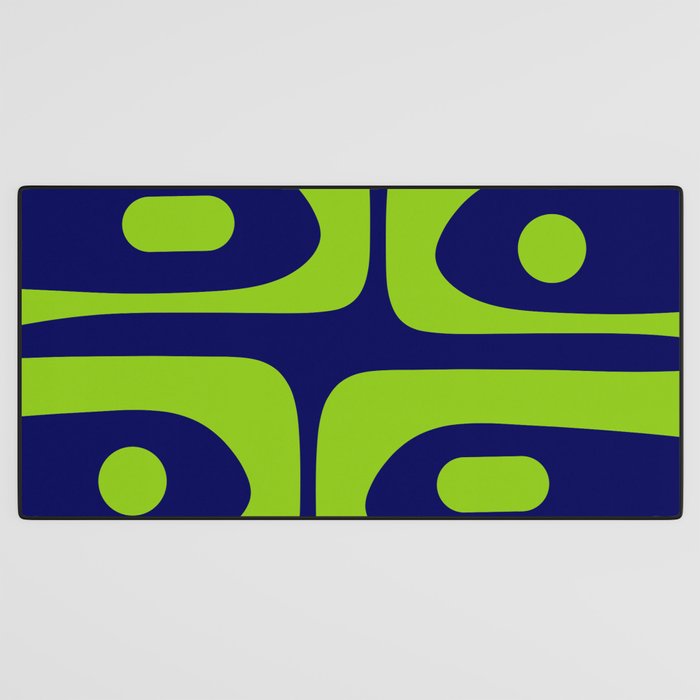 Mid Century Modern Piquet Abstract Pattern in Lime Green and Bright Navy Blue Desk Mat Gallery Image 3
