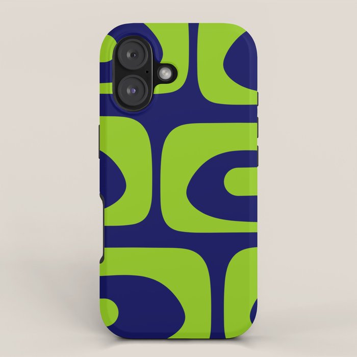 Mid Century Modern Piquet Abstract Pattern in Lime Green and Bright Navy Blue iPhone Case Gallery Image 1