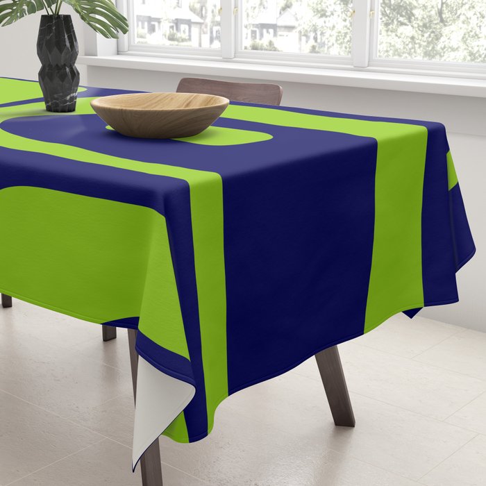 Mid Century Modern Piquet Abstract Pattern in Lime Green and Bright Navy Blue Tablecloth Gallery Image 3