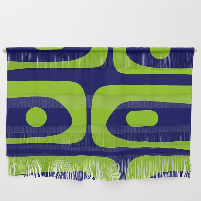 Mid Century Modern Piquet Abstract Pattern in Lime Green and Bright Navy Blue Wall Hanging Gallery Image 1