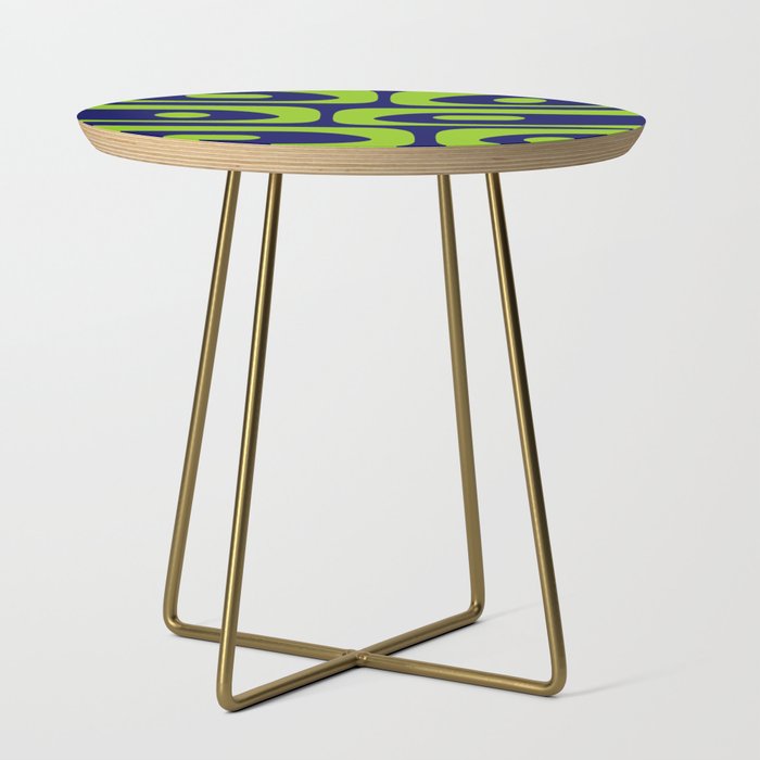 Mid Century Modern Piquet Abstract Pattern in Lime Green and Bright Navy Blue Side Table Gallery Image 1