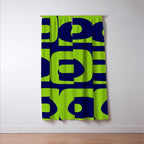 Mid Century Modern Piquet Abstract Pattern in Lime Green and Bright Navy Blue Window Curtain Gallery Image 3