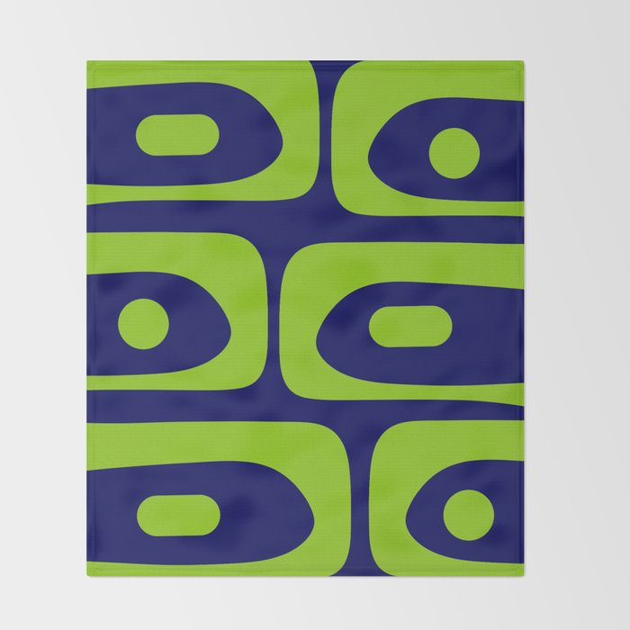 Mid Century Modern Piquet Abstract Pattern in Lime Green and Bright Navy Blue Throw Blanket Gallery Image 2