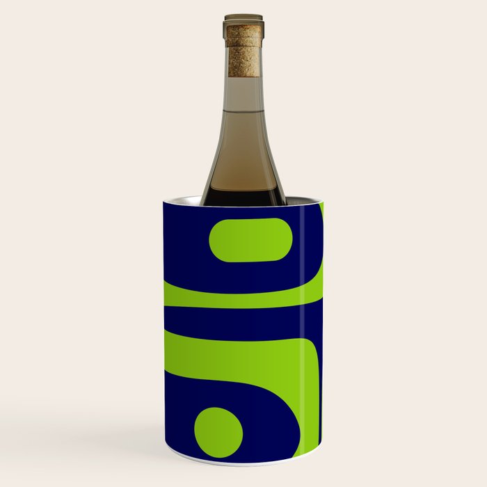 Mid Century Modern Piquet Abstract Pattern in Lime Green and Bright Navy Blue Wine Chiller Gallery Image 2