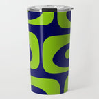 Mid Century Modern Piquet Abstract Pattern in Lime Green and Bright Navy Blue Travel Mug Gallery Image 1