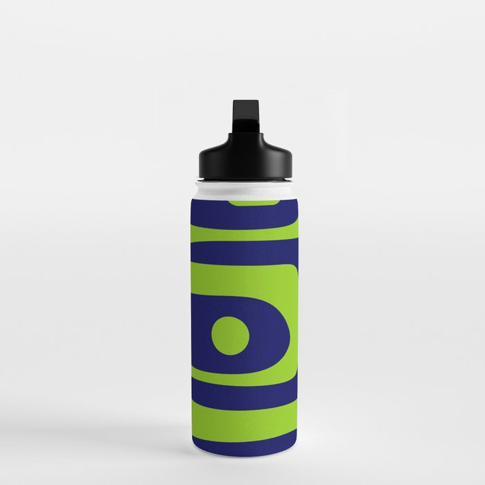 Mid Century Modern Piquet Abstract Pattern in Lime Green and Bright Navy Blue Water Bottle Gallery Image 3