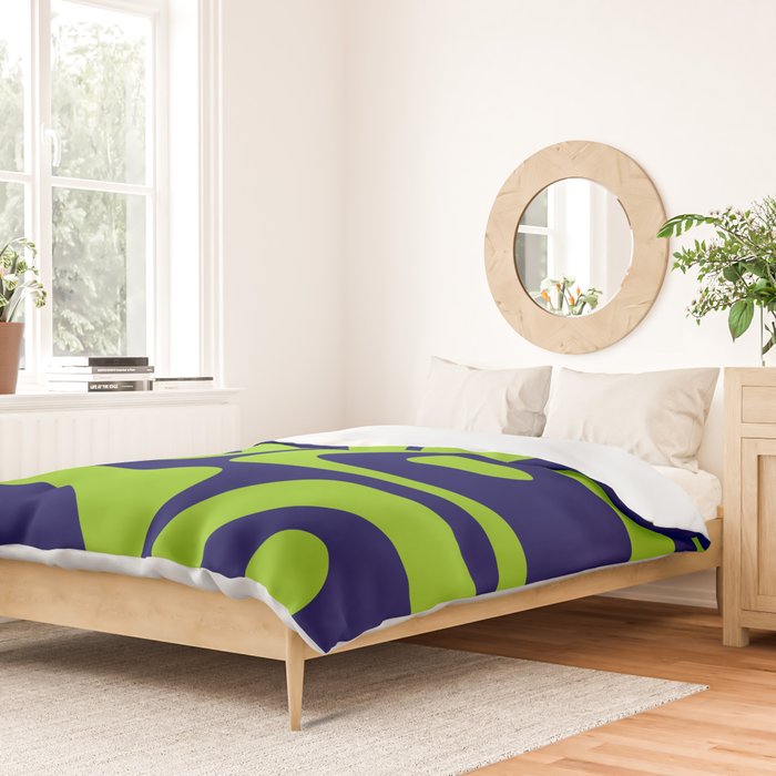 Mid Century Modern Piquet Abstract Pattern in Lime Green and Bright Navy Blue Duvet Cover Gallery Image 2