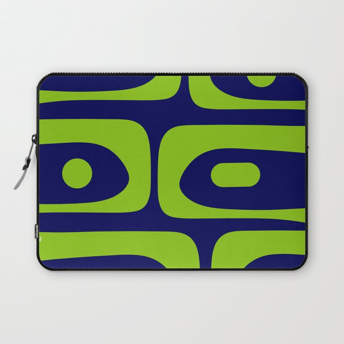Mid Century Modern Piquet Abstract Pattern in Lime Green and Bright Navy Blue Laptop Sleeve Gallery Image 1
