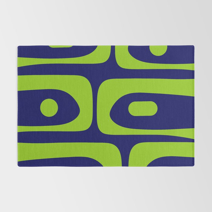 Mid Century Modern Piquet Abstract Pattern in Lime Green and Bright Navy Blue Rug Gallery Image 2